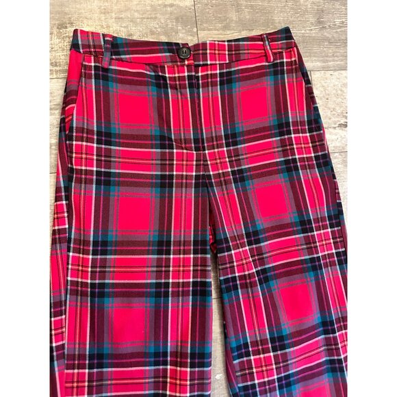 Red Plaid Copper Key Straight-Leg Pants XS Cotton Blend NWT Dress Pant - Picture 4 of 13